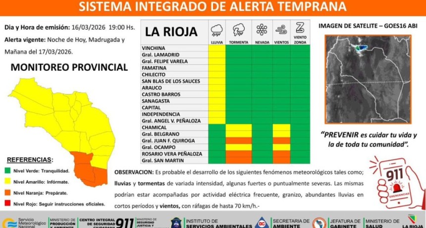 Difunden alerta preventivo por lluvias, tormentas severas y vientos