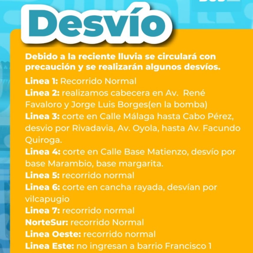 Rioja Bus modifica recorridos por la tormenta y advierte demoras en el servicio