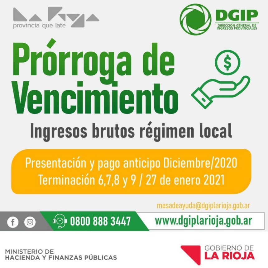 DGIP informa la prórroga para la presentación y pago del impuesto sobre los Ingresos Brutos Régimen local