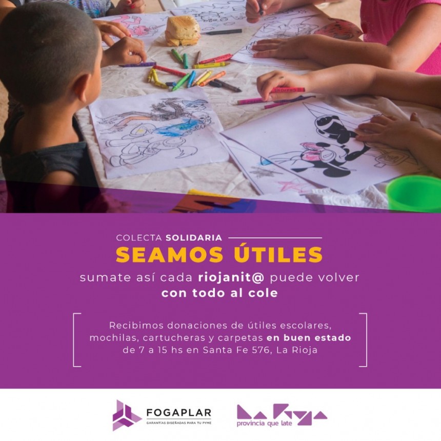 Fogaplar lleva adelante una colecta solidaria para la vuelta a clases