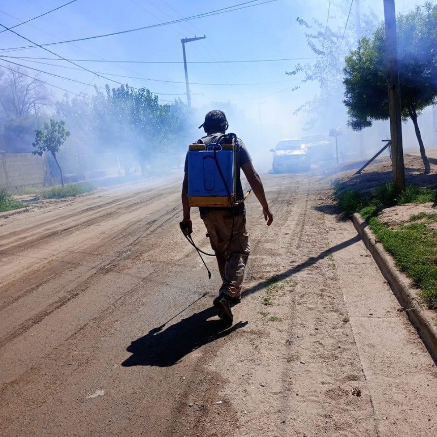 Despliegan tareas de fumigación y desinfección en las zonas afectadas por la inundación de Chamical