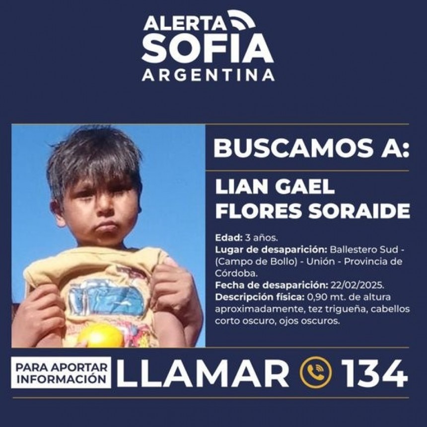  Caso Liam Flores: Activaron la Alerta Sofia 