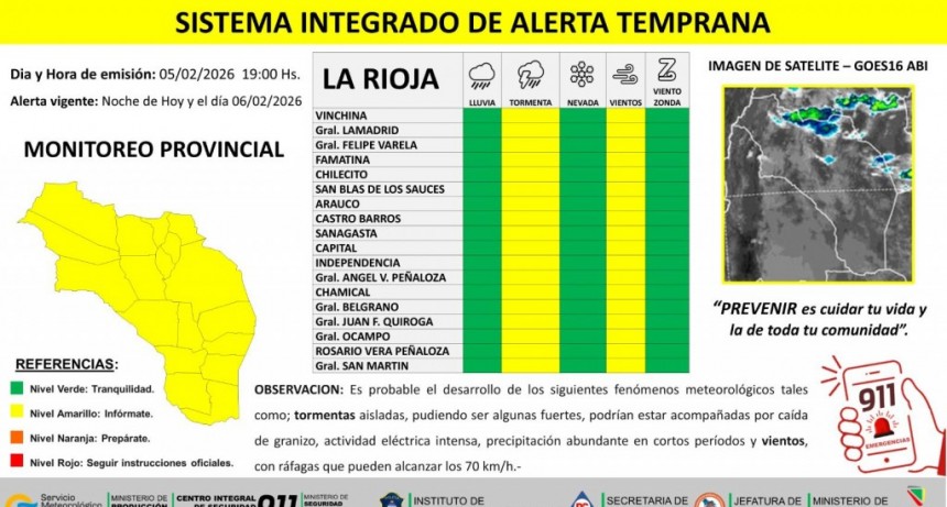 Difunden alerta preventiva por tormentas y vientos