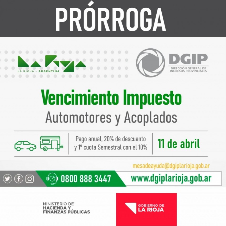 Prorrogan hasta el 11 de abril el impuesto a los automotores y acoplados