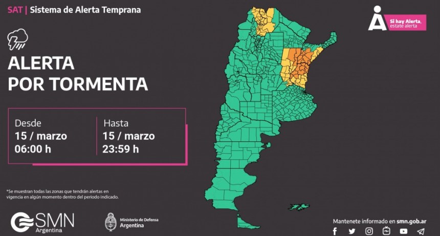 Rige el alerta meteorológica para 55 localidades de Argentina por lluvias