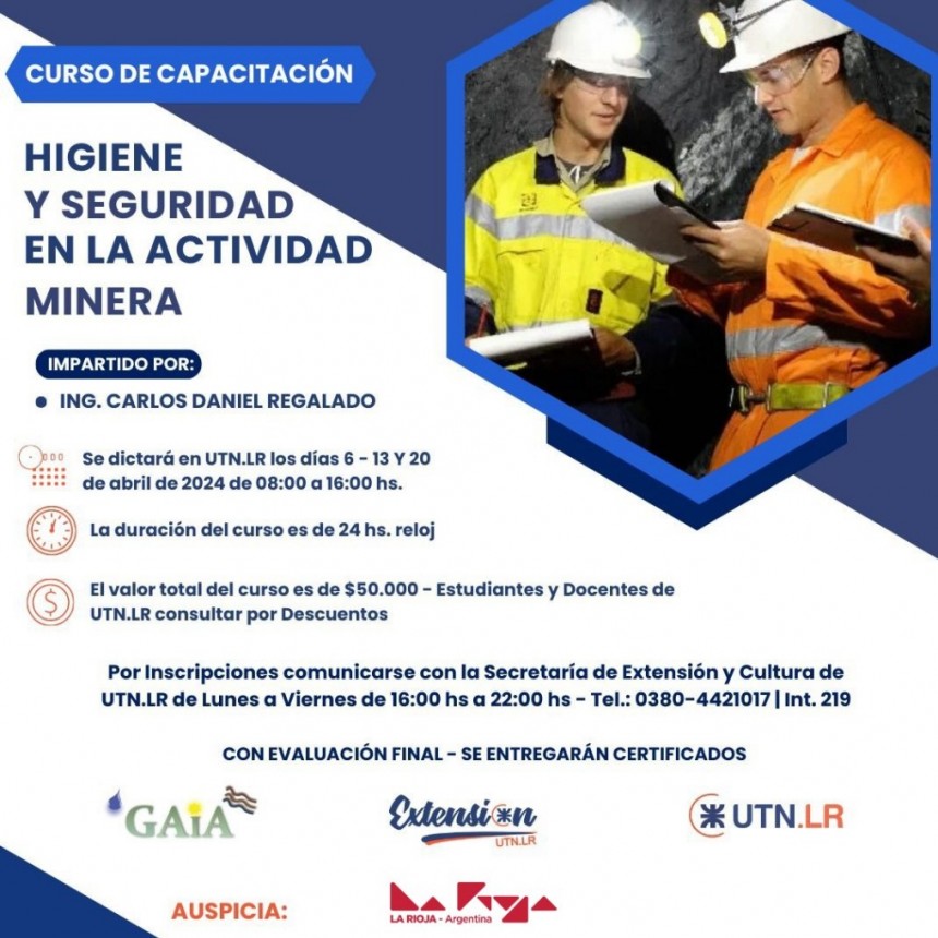  Capacitarán a profesionales y estudiantes sobre seguridad e higiene en la actividad minera