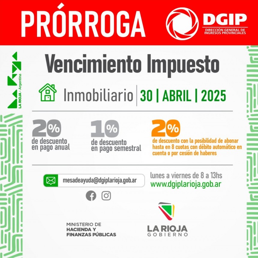 Prorrogan el vencimiento del Impuesto Inmobiliario en La Rioja