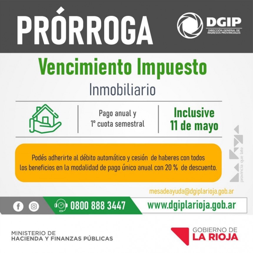 ​Prorrogan el vencimiento del impuesto inmobiliario