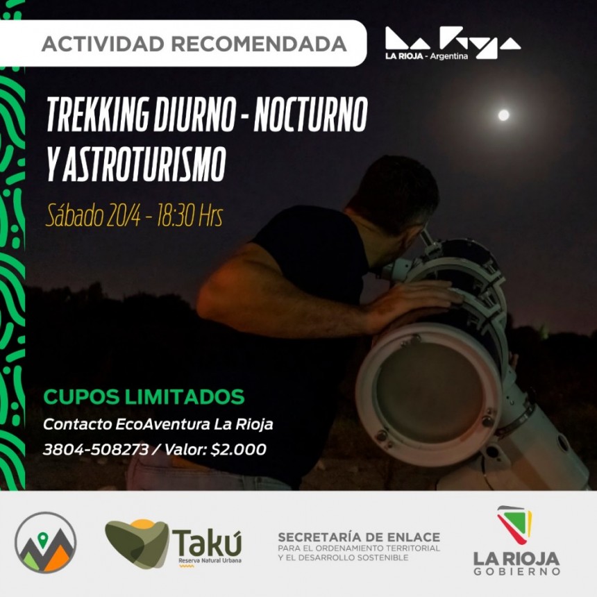 Actividades de trekking diurno - nocturno y astroturismo en la Reserva Natural Urbana Takú