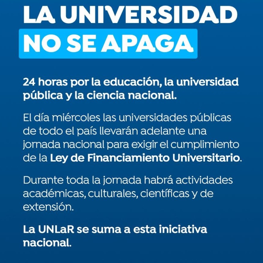 La UNLaR se suma a la jornada nacional por el financiamiento universitario con una agenda de 24 horas