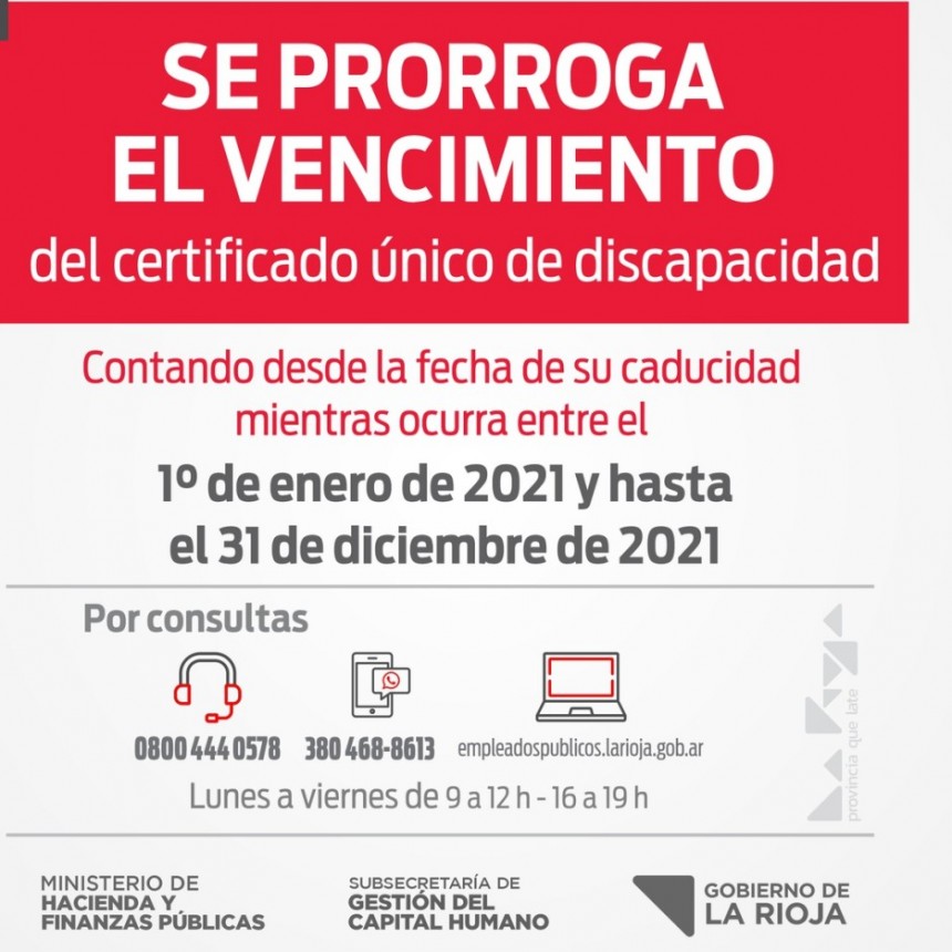 Prorrogan el vencimiento del certificado único de discapacidad