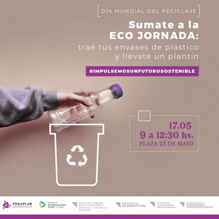 Jornada por Día Mundial del Reciclaje el próximo martes en plaza 25 de mayo