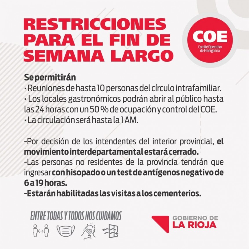 El Gobierno provincial informó las restricciones para el fin de semana largo 