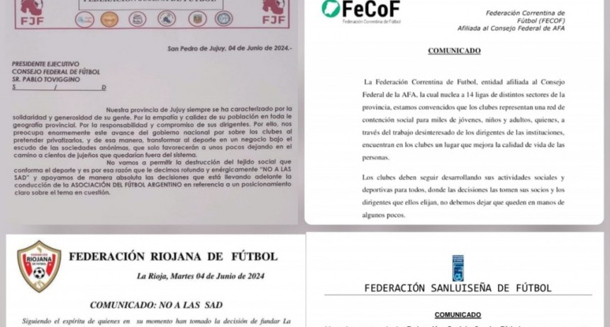 Federaciones de fútbol de casi todo el país rechazan las Sociedades Anónimas Deportivas