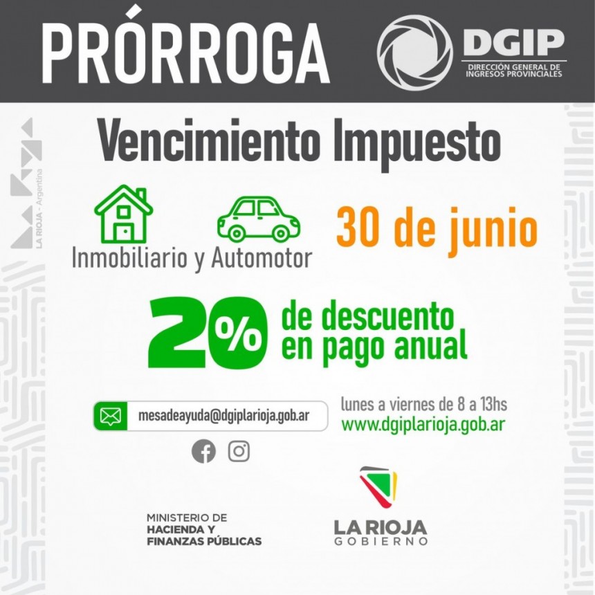 DGIP informa nueva prórroga de vencimiento para impuesto inmobiliario y automotor