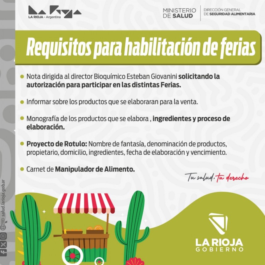 Salud informa requisitos para habilitación de ferias