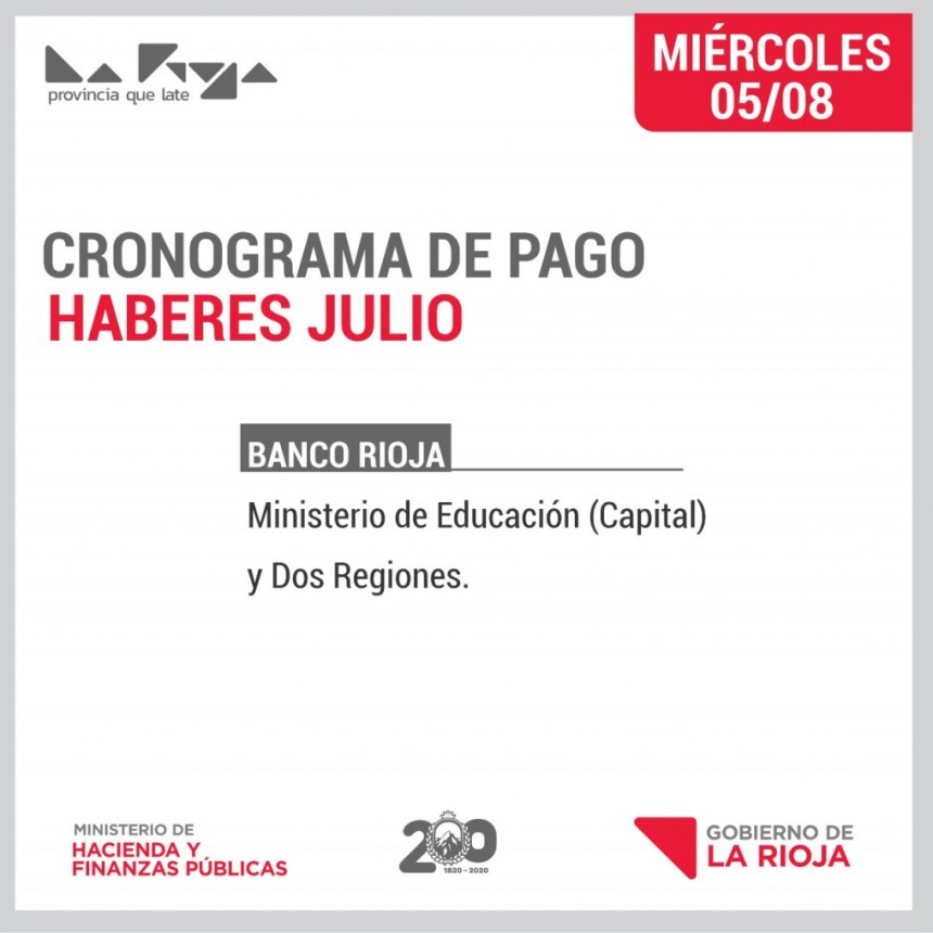  Este miércoles continúa el pago de sueldos