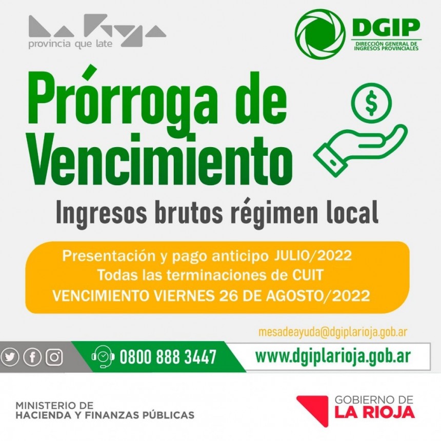 Prorrogan vencimiento del impuesto sobre los ingresos brutos régimen local