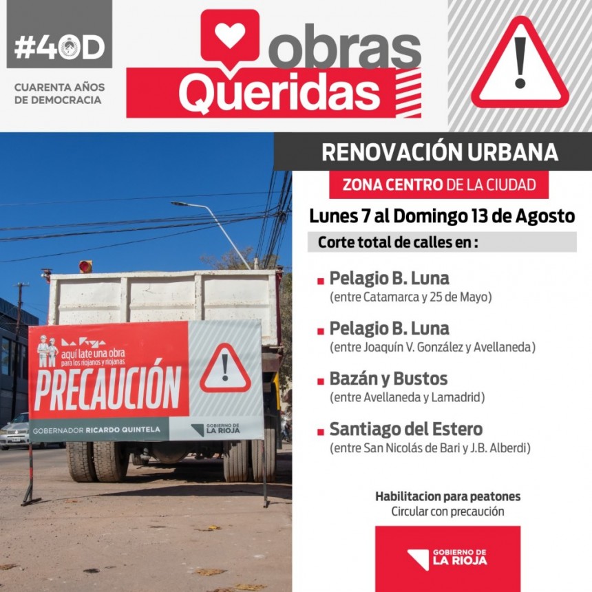 Las obras de Renovación Urbana del área central y Desagües Pluviales continúan desarrollándose con normalidad