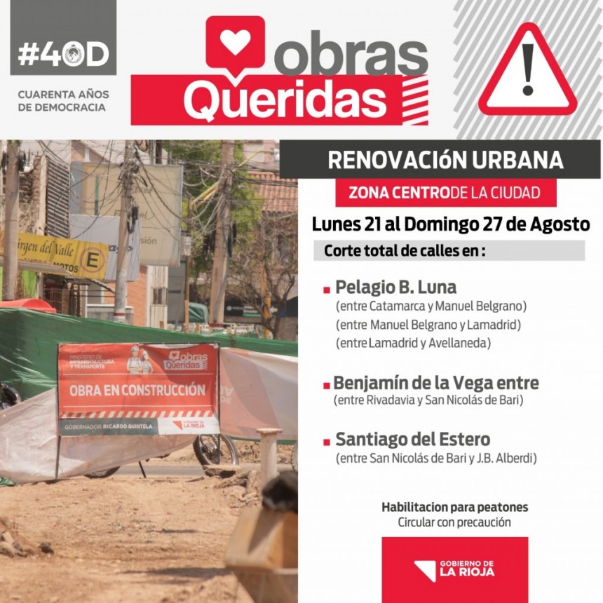 Continúa esta semana el corte de calles centricas por la obra de Renovación Urbana del área central y Desagües Pluviales