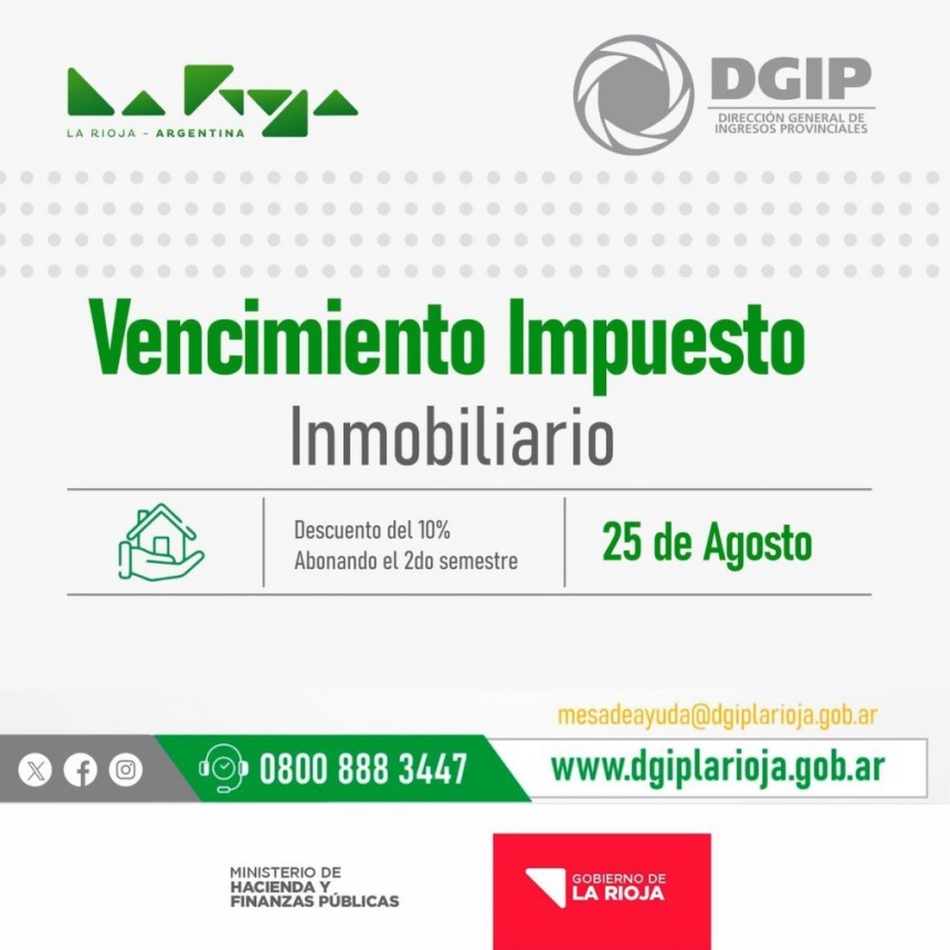DGIP informa que el próximo 25 de agosto vence el segundo semestre del impuesto inmobiliario