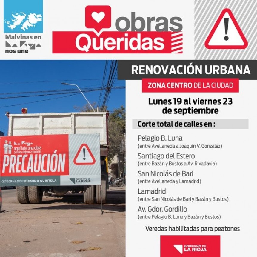 Cortes de calle por tareas de Renovación Urbana