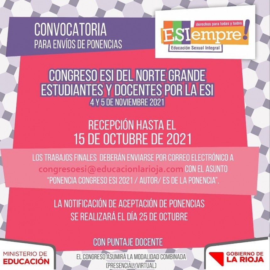 Educación invita a presentar ponencias para el “Congreso ESI del Norte Grande de Estudiantes y Docentes”