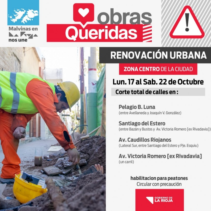 Continúan los cortes de calle en el marco de las Obras de Renovación Urbana del Área Central y Desagües Pluviales