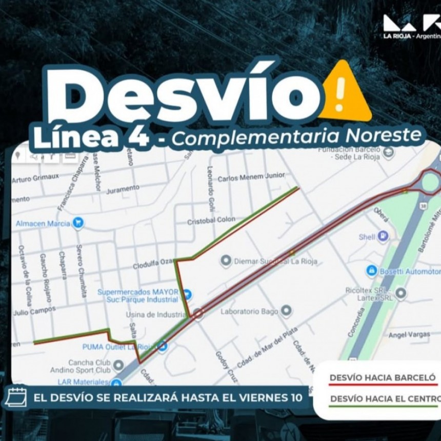 Cambio temporal en el recorrido de la Línea 4 de Rioja Bus en el Parque Industrial