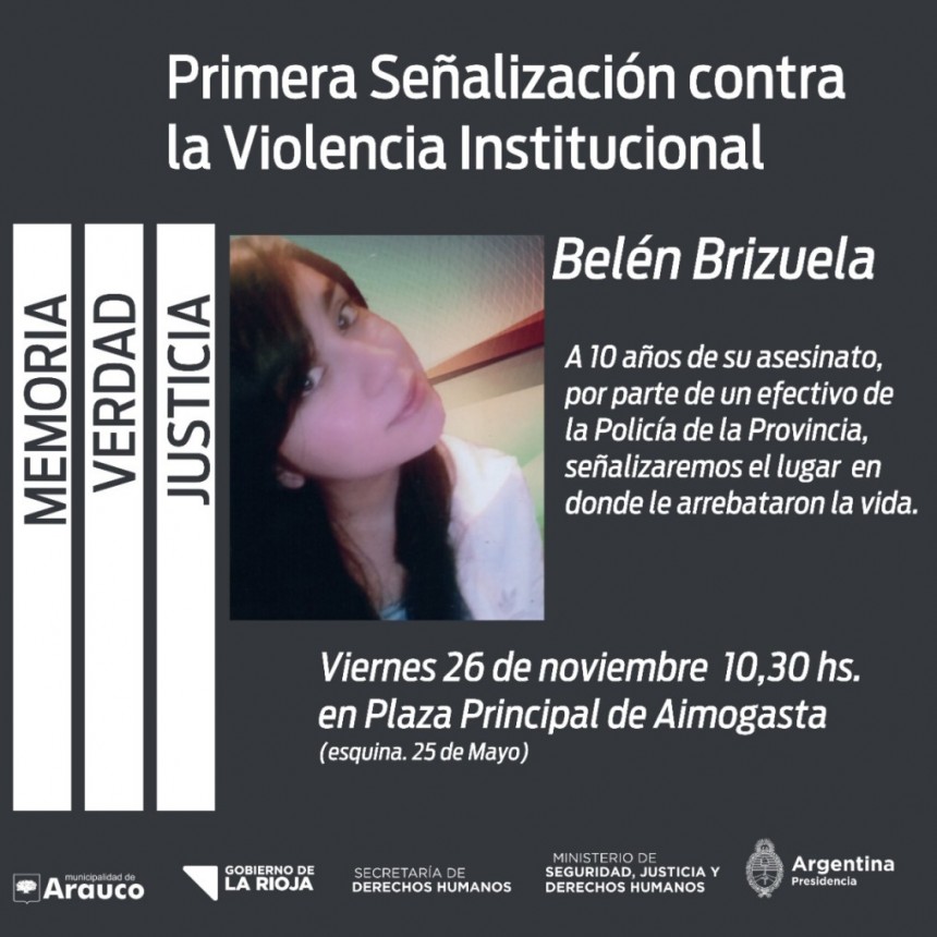 A 10 años del asesinato de María Belén Brizuela, La Rioja realizará la Primera Señalización contra la Violencia Institucional 
