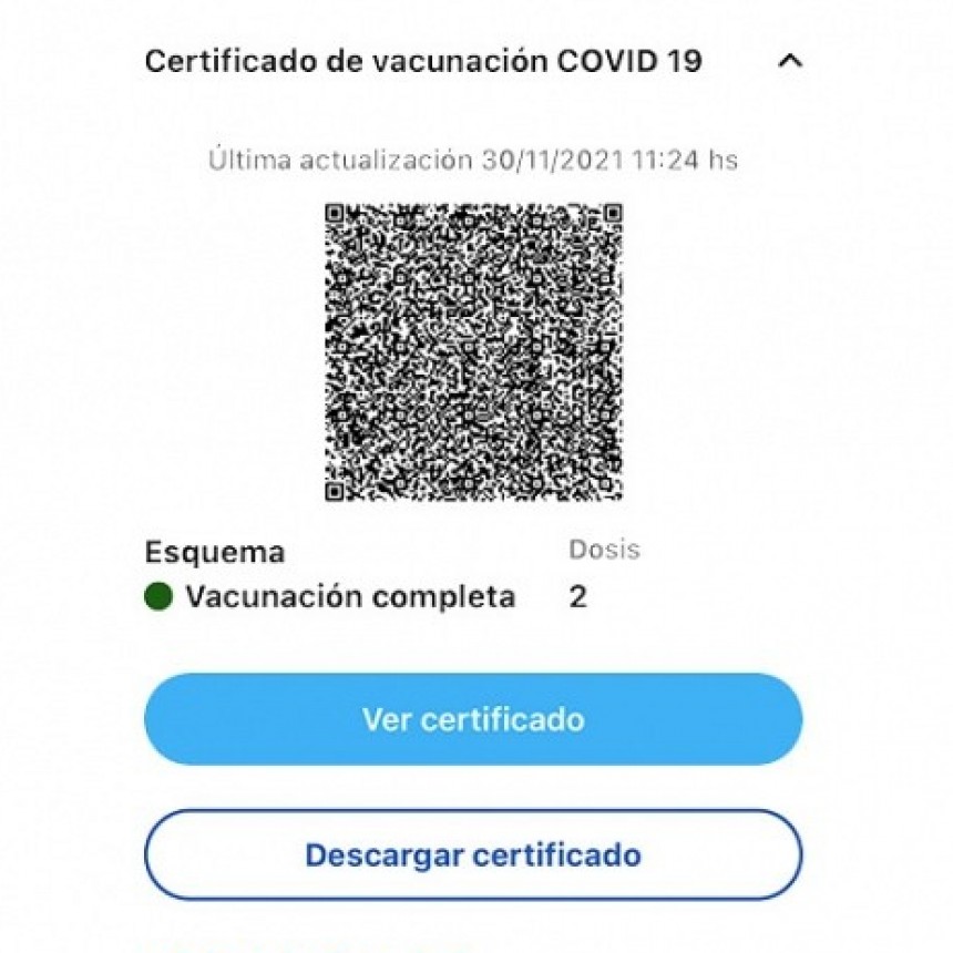 Habilitan la descarga del certificado digital de vacunación