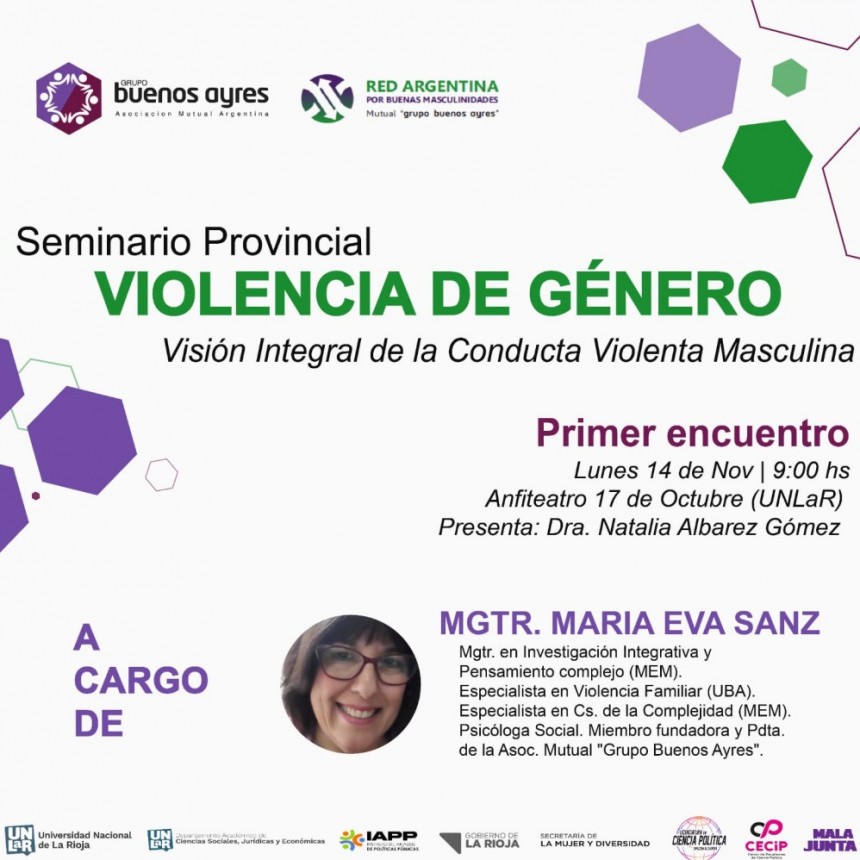 Se realizará este lunes y martes el Seminario Provincial “Violencia de Género: Visión Integral de la Conducta Masculina”