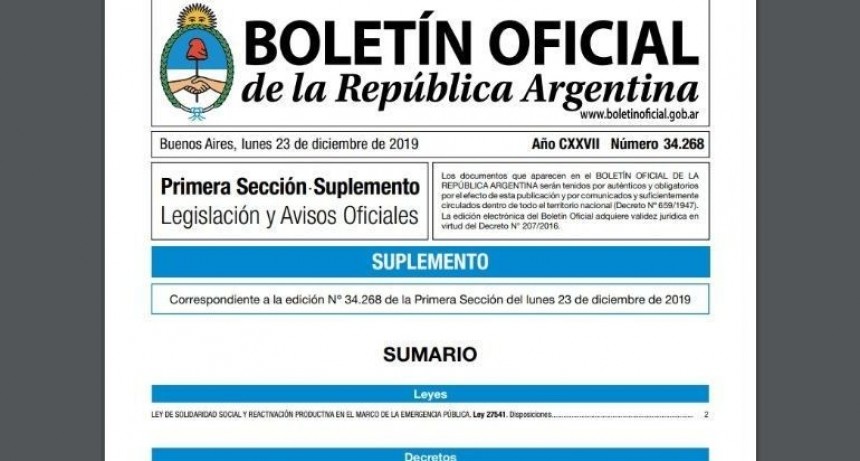 Ya entró en vigencia la ley de Solidaridad y Reactivación